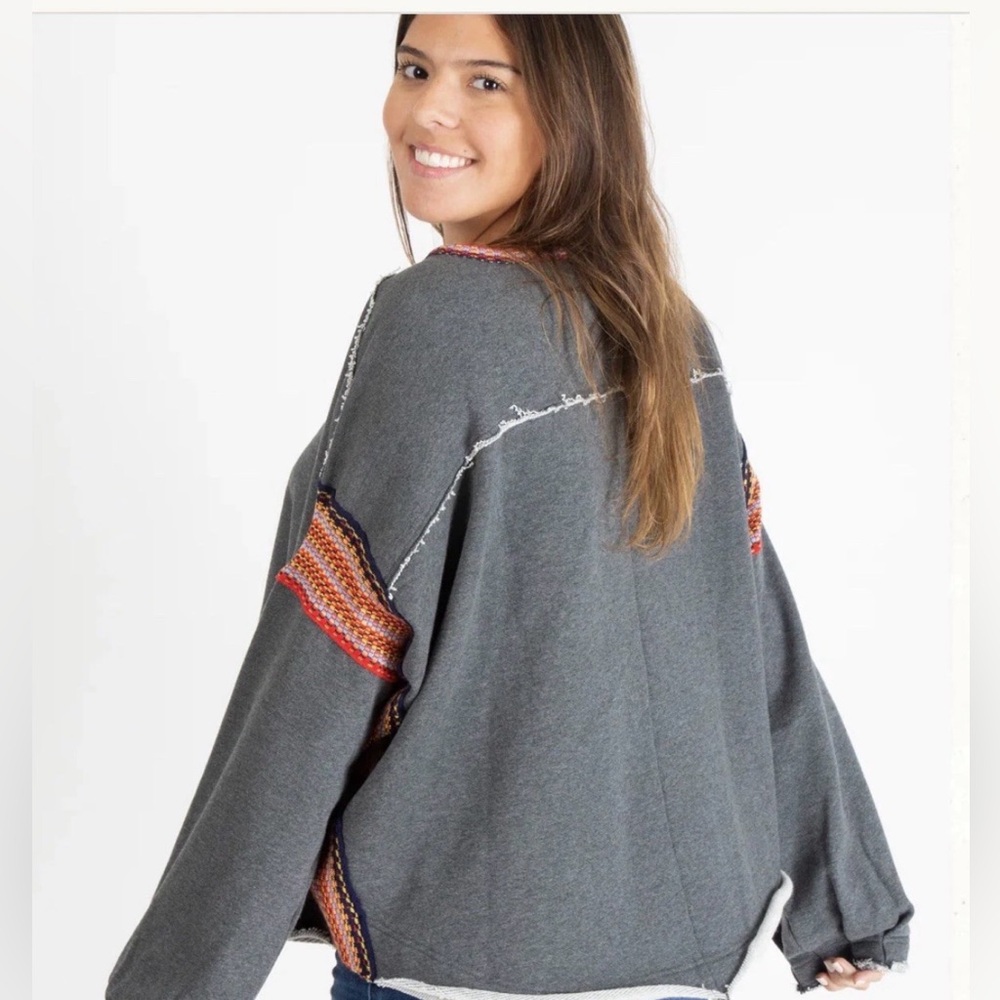NATURAL LIFE knit trim pullover French terry sweater sweatshirt boho L/XL - Picture 2 of 13